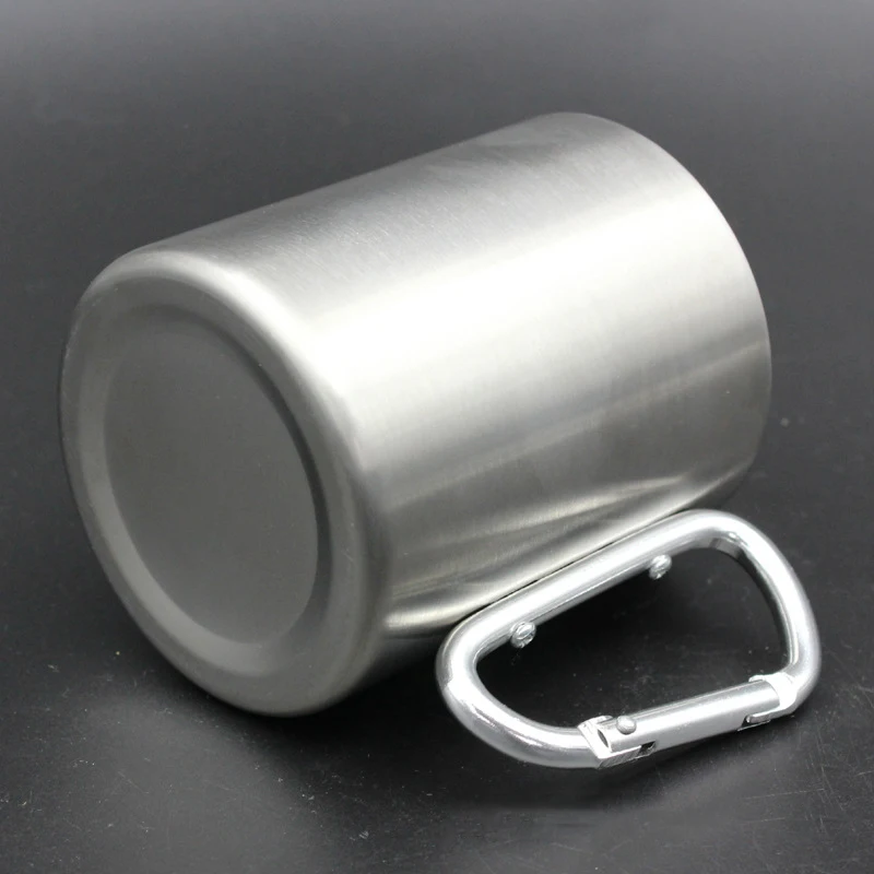 330ml Stainless Steel Mug with Foldable Self-lock Carabiner Handle Folding Cup For Outdoor Camping Hiking | Спорт и развлечения