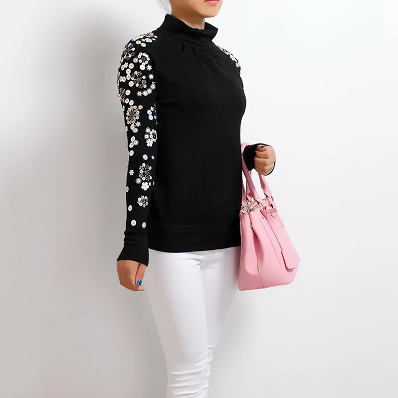2018 Womens Sweaters Fashion Autumn/winter Turtleneck Korean Sweater Sequin Beading Embroidery Women Big Size | Женская одежда