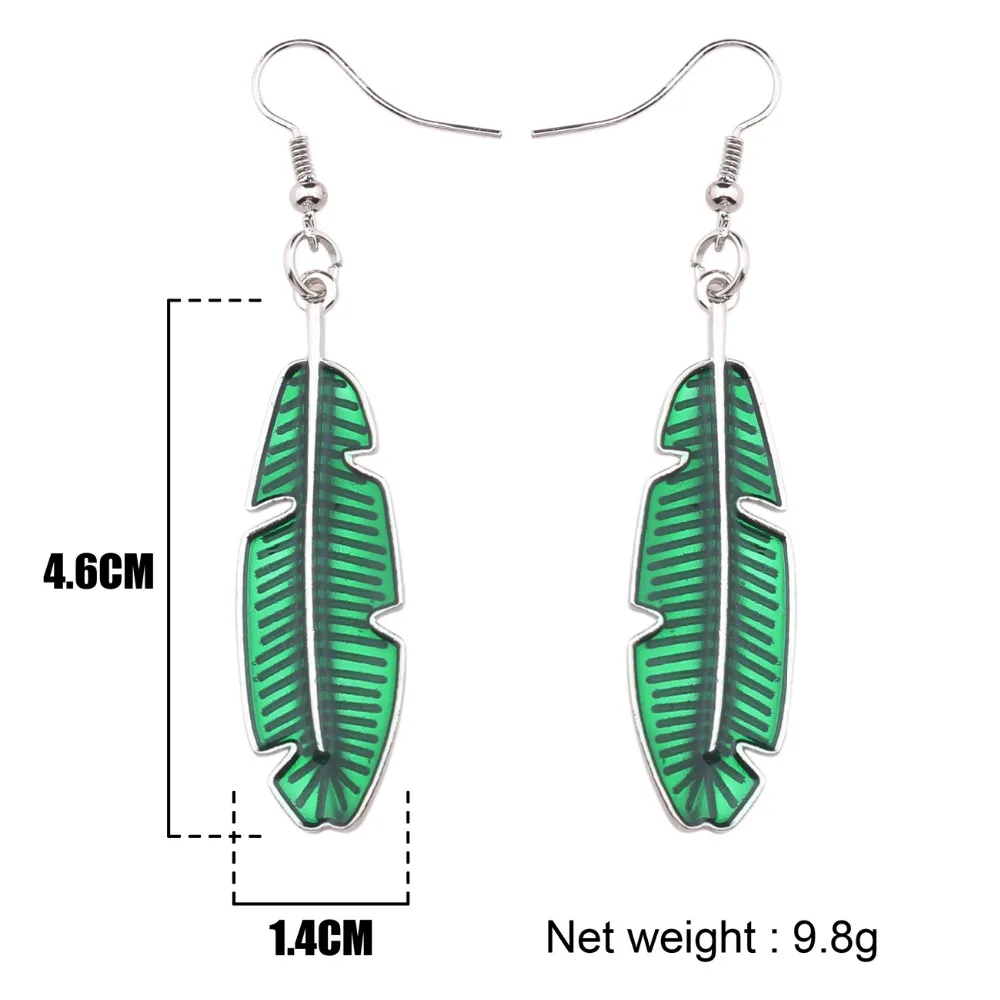Серьги Bonsny из эмалированного сплава с тропическими пальмовыми листьями Висячие