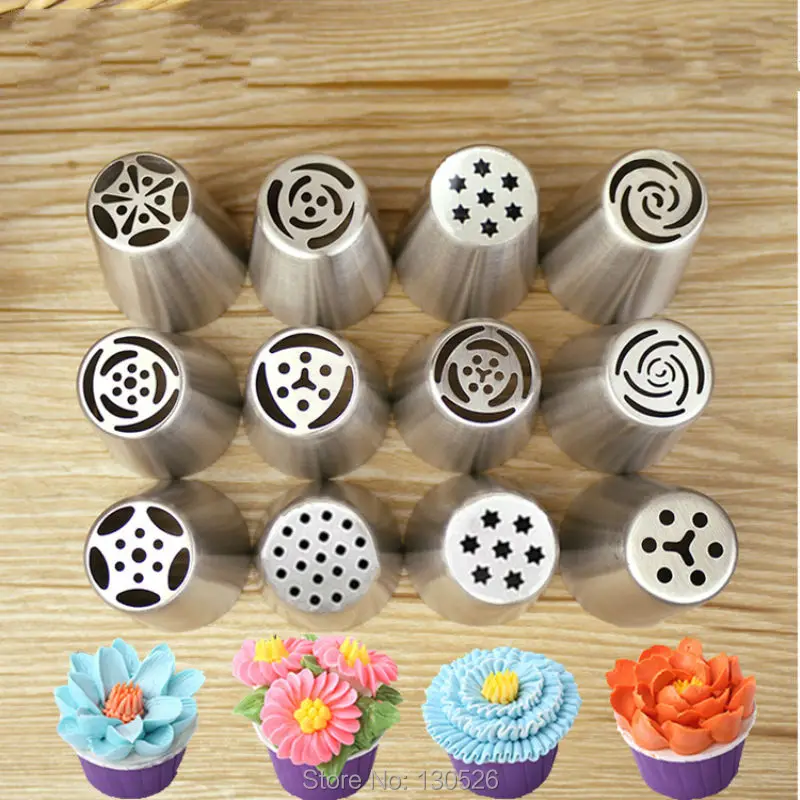 

12pcs Russian Tulip Icing Piping Nozzles Stainless Steel Russian Piping Nozzle Cake Tool Set Cake Decorating Tools