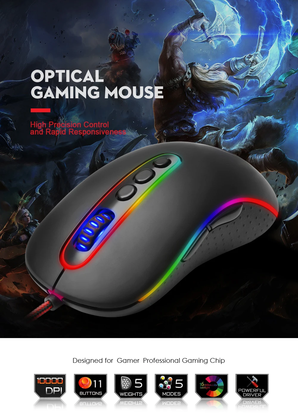 Redragon PHOENIX M702-2 USB игровая мышь Проводная 10000 dpi 11 кнопок эргономичный дизайн для компьютера программируемые мыши для геймера