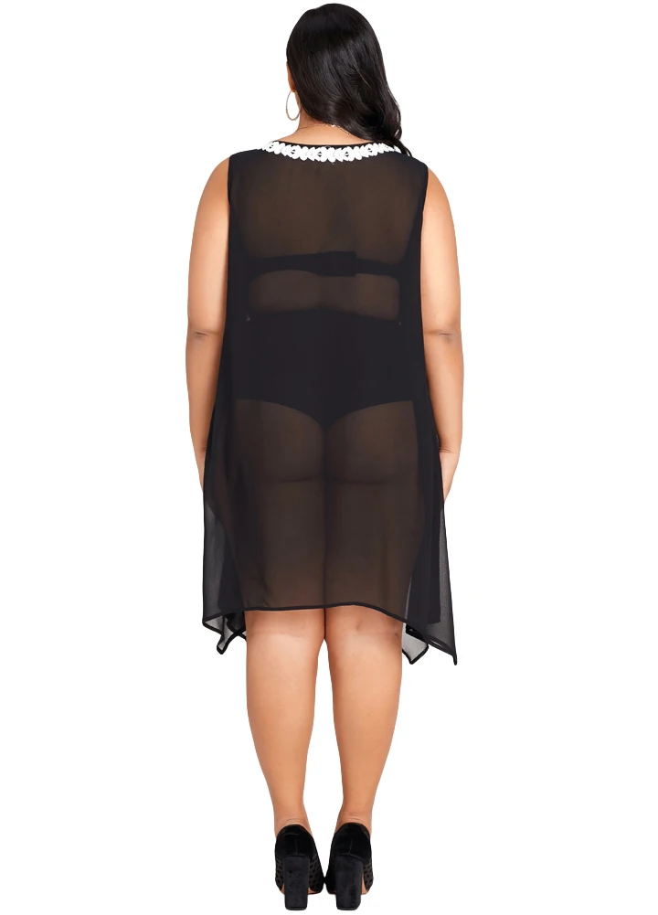 Romacci Crochet Lace Splice Transparent Dress Sexy Women Plus Size Chiffon Casual Sleeveless Beach Irregular Shift | Женская одежда