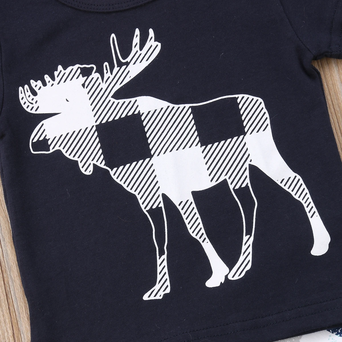 2018 Newly 0-24M Summer Lovely Causal Clothes Sets 2PCS Short Sleeve Deer Print Black T-Shirts Tops+Long Pants | Детская одежда и