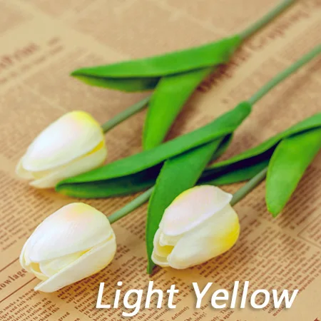Light Yellow Tulips Разноцветный искусственный букет тюльпанов, белый/красный/розовый/желтый, настоящий букет тюльпанов для дома, гостиной, украшения Tulipe - Цвет: Light Yellow Tulips