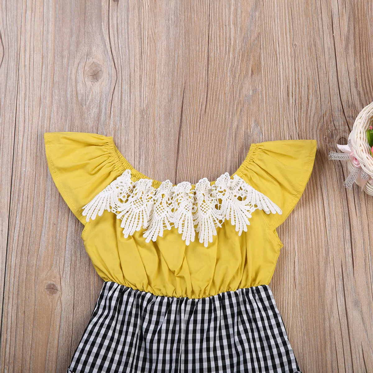 Лето 2017 г. детский клетчатый комбинезон для маленьких девочек кружевной