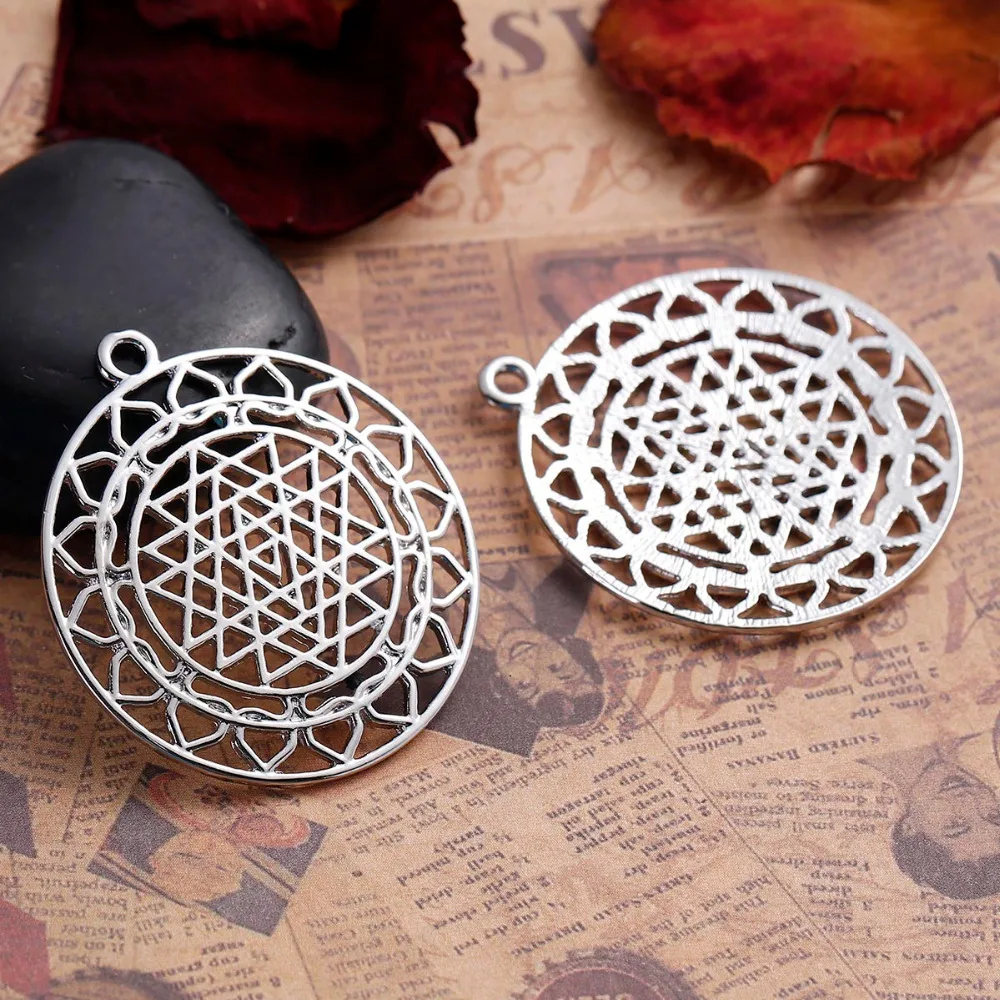 8 сезонов цинковый сплав Sri Yantra медитация Подвески Круглый Серебряный цвет полые