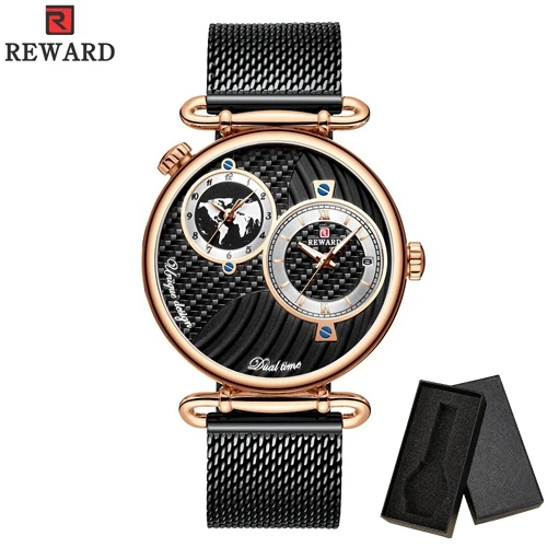 Reloj hombre награда Топ бренд класса люкс водонепроницаемые мужские часы сталь Дата наручные часы мужской сетчатый ремешок кварцевые часы в стиле кэжуал - Цвет: Rose black box