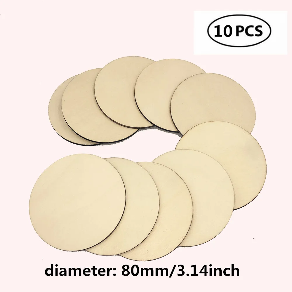 10pcs 80mm 3.14inch 10-80 мм деревянные диски поделки срезы бревен диски вырез Круглый Большой для красок Свадебные DIY украшения - Цвет: 10pcs 80mm 3.14inch