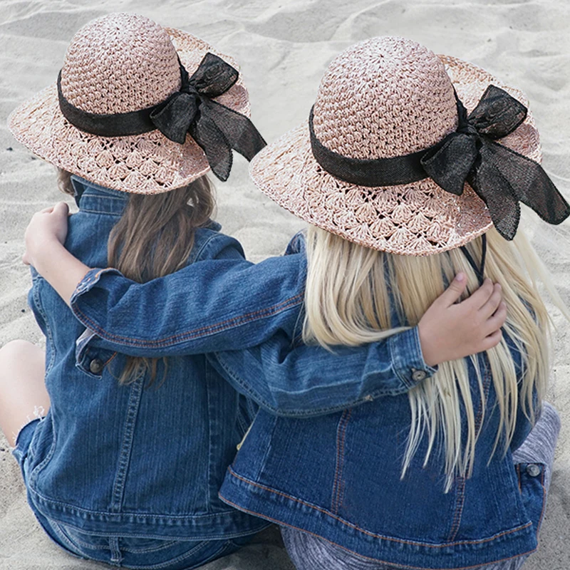Женская соломенная шляпа с бантом летняя пляжная широкими полями и лентой