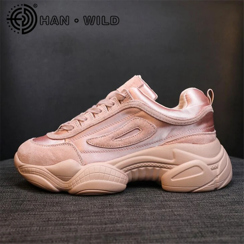 2019 Весенняя женская повседневная обувь на толстой платформе кроссовки шнуровке