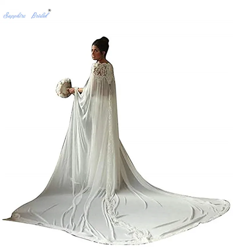 Сапфировая Свадебная накидка цвета слоновой кости с вырезом лодочкой и длинным