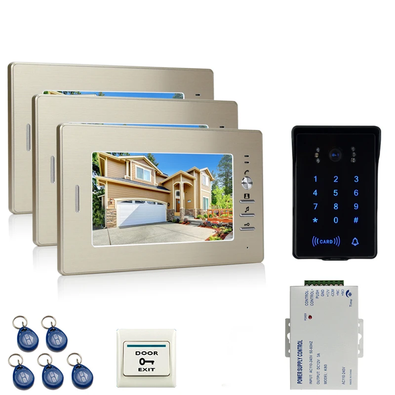 JEX 7 дюймов ЖК видео дверной звонок Домофон Система Комплект 3 монитора + 700TVL