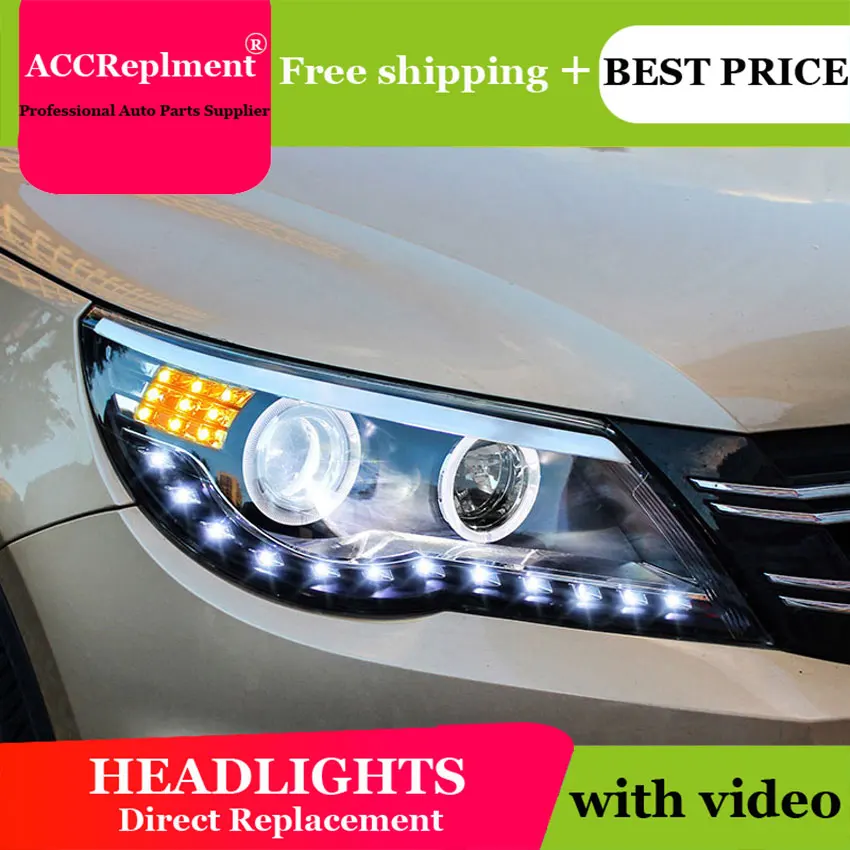 car styling For VW Tiguan headlights U angel eyes 2010-2012 LED light bar Q5 bi xenon lens Bulb projector | Автомобили и