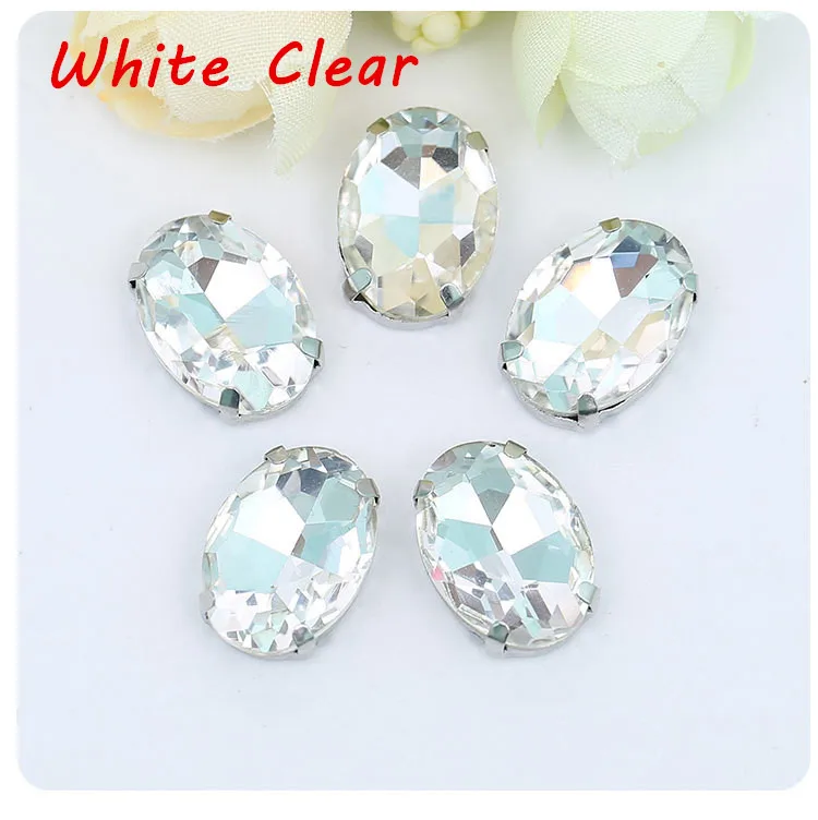 20 шт 13х18 мм DIY овальная Серебряная основа из стекла с кристаллами для шитья страз