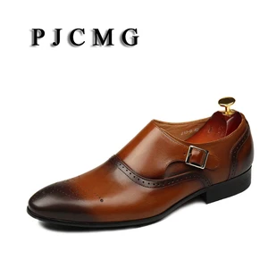 PJCMG Новые дышащие мужские деловые слипоны черныекоричневые с острым носком официальные платья из натуральной кожи Свадебные оксфорды офисная обувь