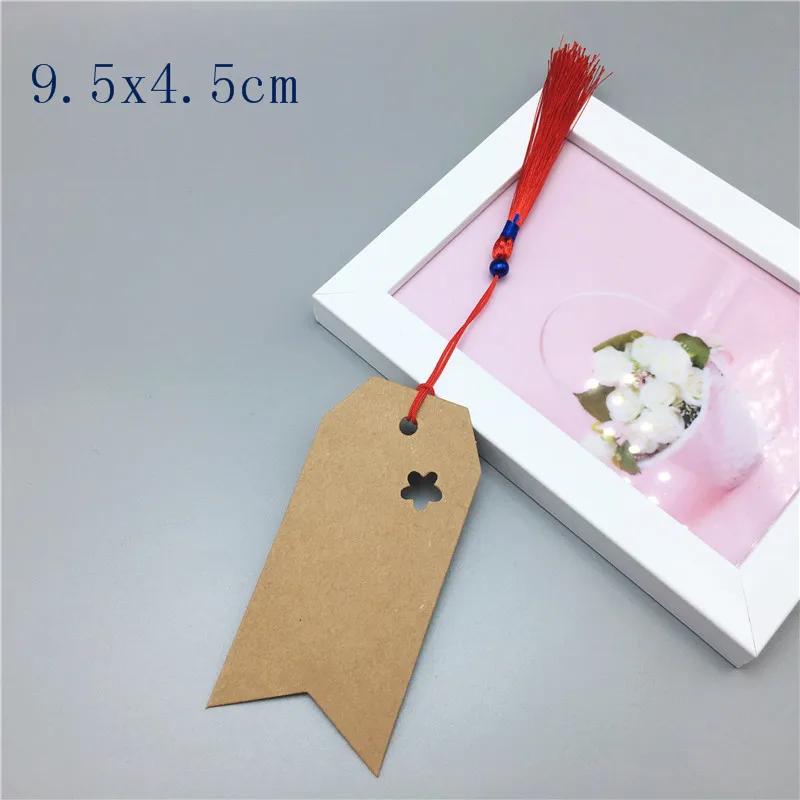 9.5x4.5cm brown 12 шт крафт-бирка с классическими красными кисточками мульти-стиль пустой коричневый Картон Подарочная бирка GarPrice карта - Цвет: 9.5x4.5cm brown