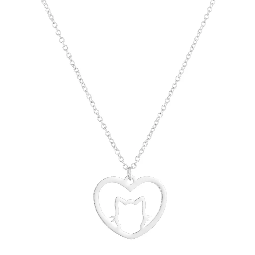 Богемное ожерелье из нержавеющей стали с кошкой подвески в виде сердца модные