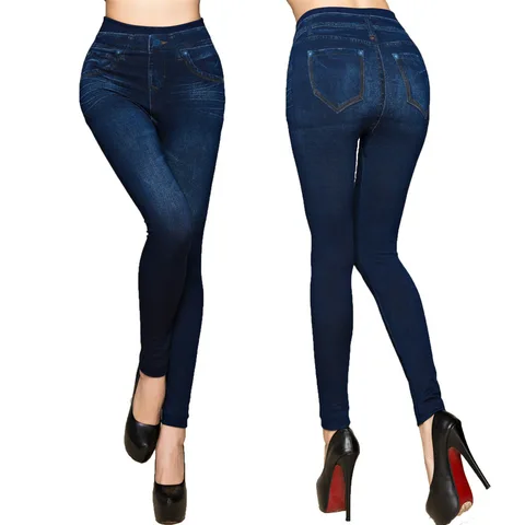 Модные облегающие Женские брюки-карандаш, с имитацией размера плюс, для фитнеса, тренировок, с длинными карманами, Летние повседневные, лосины из джинсовой ткани