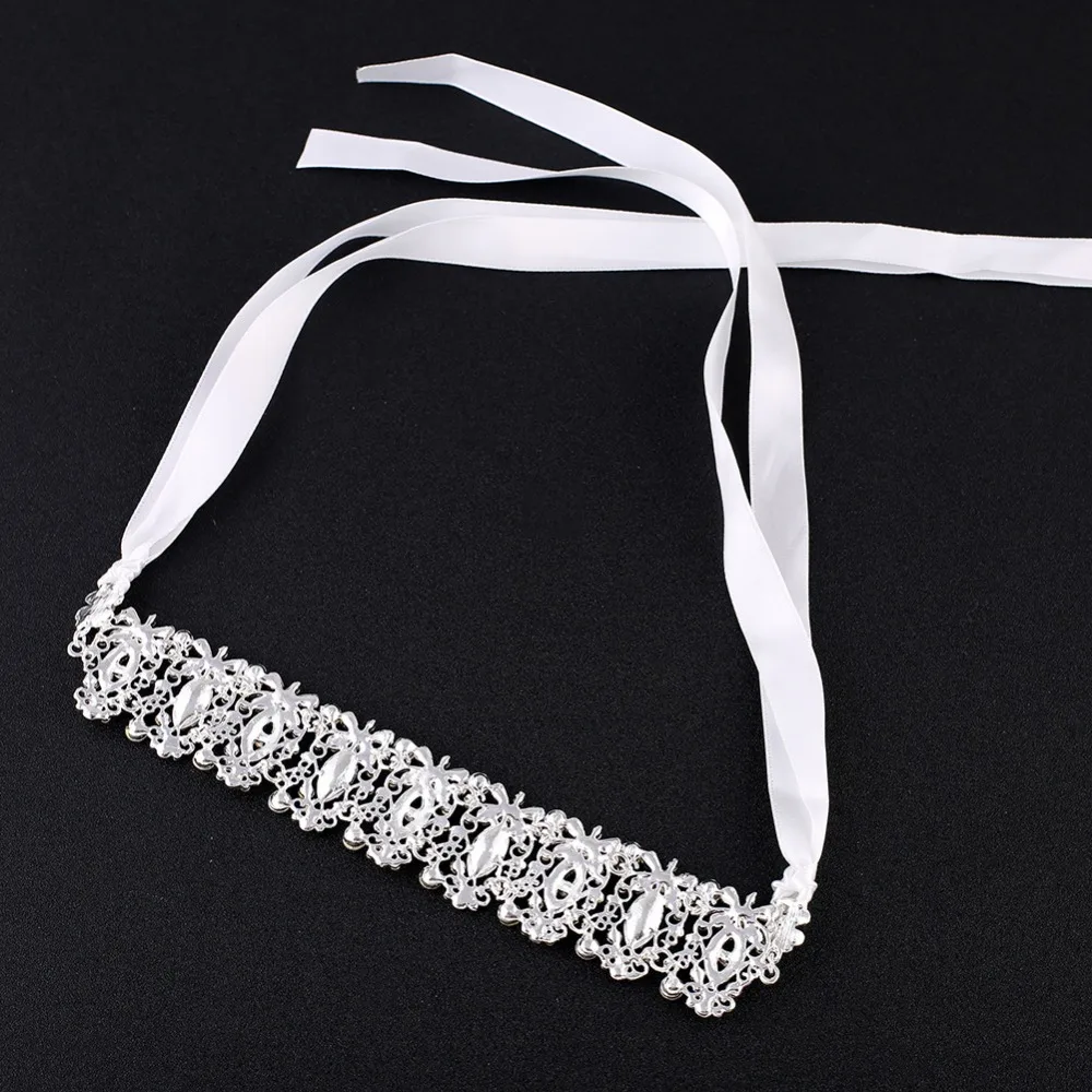 Bridal Hair Accessories Headband Crystal Beach Wedding Tiara For Bride Ribbon Chain Bridesmaid Costume Jewelry Headpiece | Украшения и