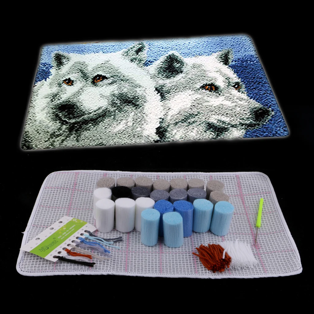 Wolf Крючок с защелкой, коврик, набор для взрослых детей, вышивка, ковер, подушка, сделай сам, зимние подарки - Цвет: Wolf