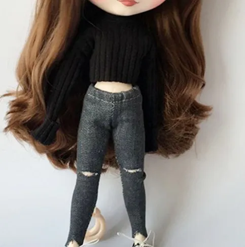 top and pant 2 шт./компл. Blyth кукольные Костюмы свитер, свитер с длинными рукавами футболка+ Рваные джинсы для Барби, озон, Blyth Штаны для 1/6 аксессуары для куклы - Цвет: top and pant