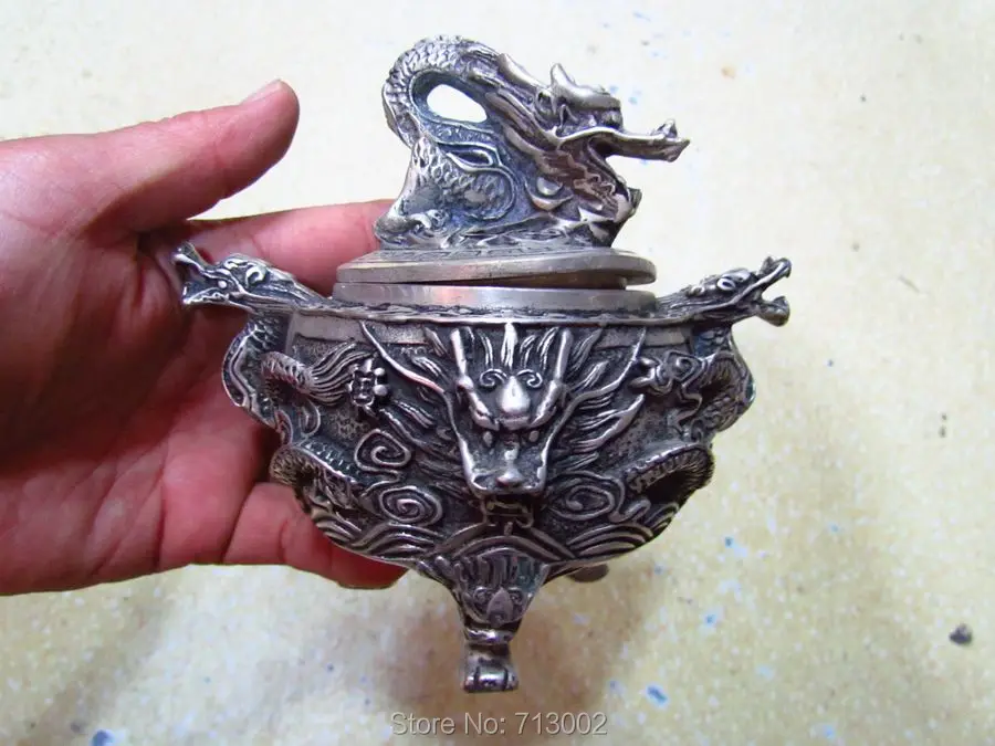 Винтаж из тибетского серебра и Курильница принтом дракон Форма Редкие thurible | Дом