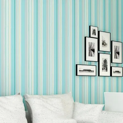 Modern minimalist blue and white vertical stripes non-woven wallpaper bedroom boys clothing wholesale children's room | Дом и сад
