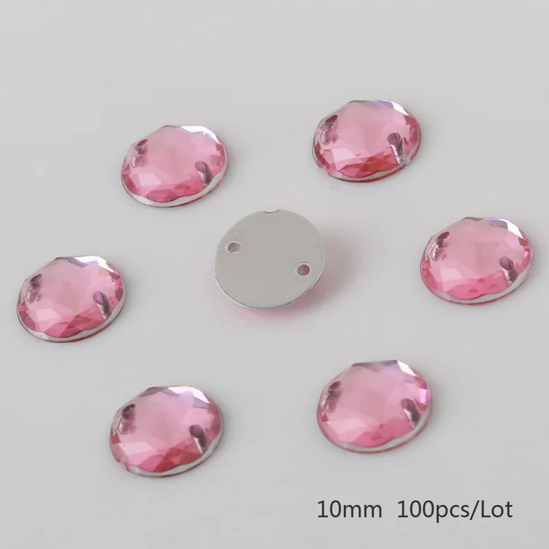 Pink 100 шт плоские стразы для шитья 10 мм круглые акриловые бусины пришивные стразы хрустальные камни для одежды декорация рукоделие хобби - Цвет: Pink