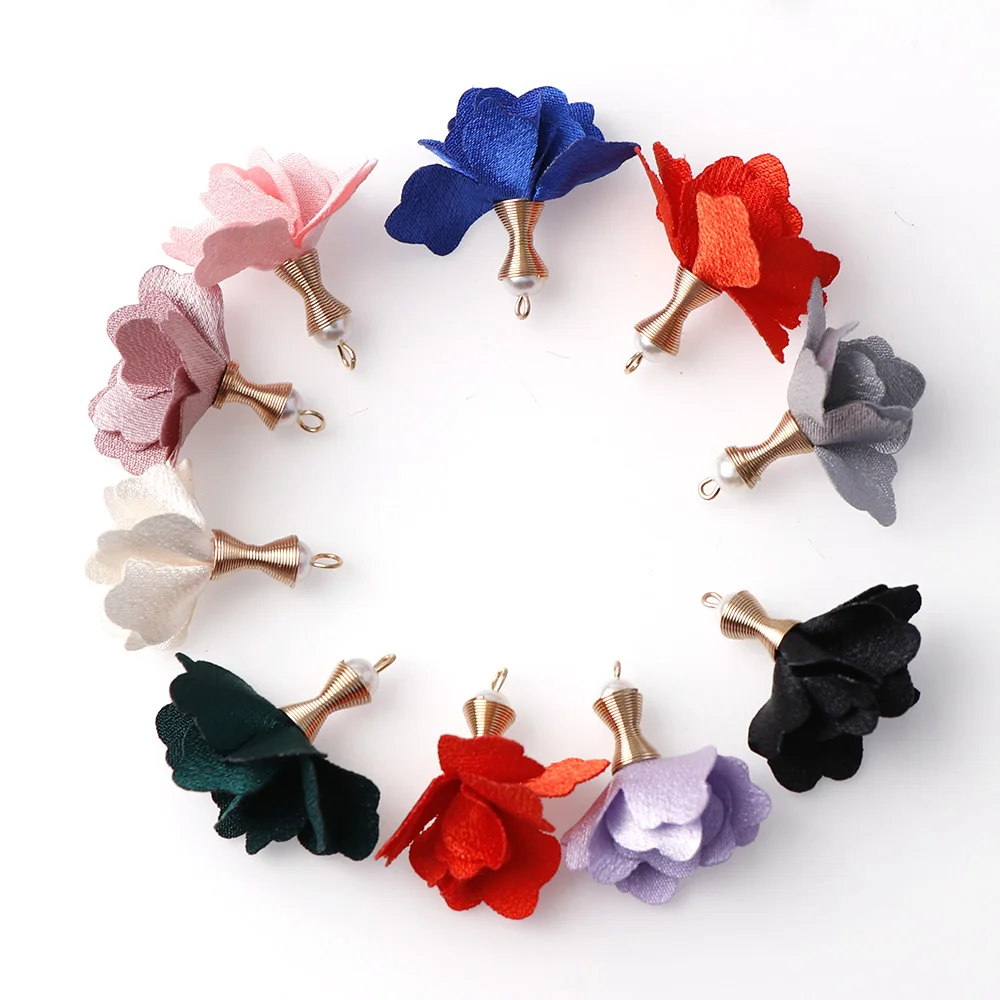 10 шт. смешанные цвета шелковая атласная ткань цветы жемчужные кисточки подвески
