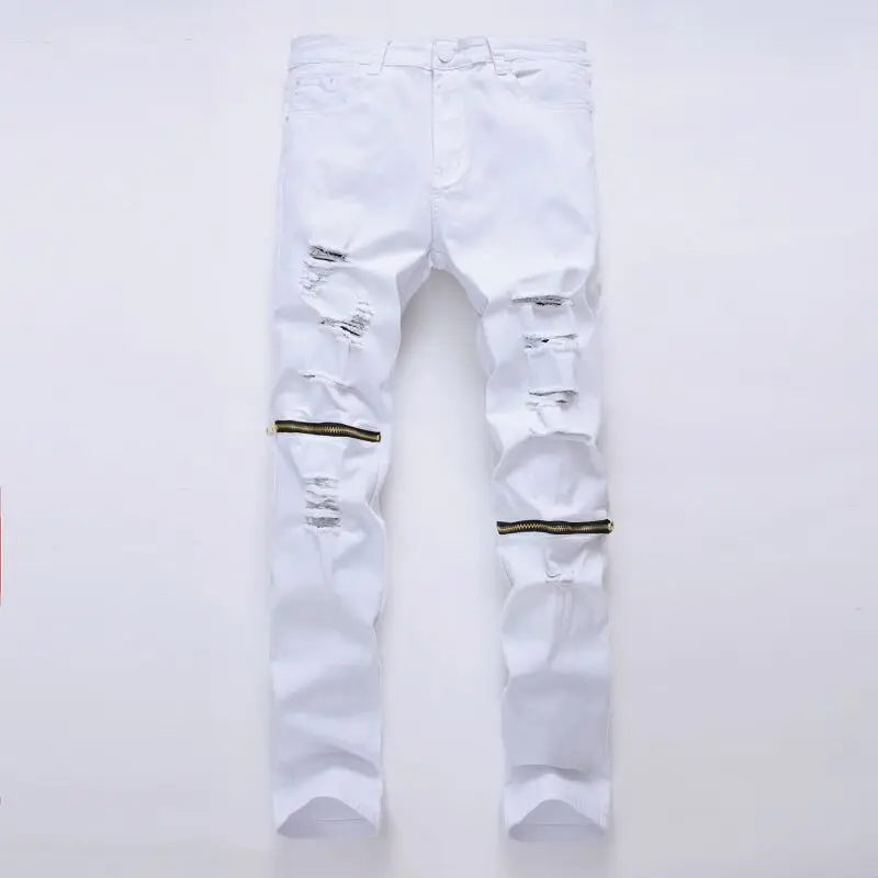Рваные джинсы с дырками для мужчин зауженные брюки карандаш от известного