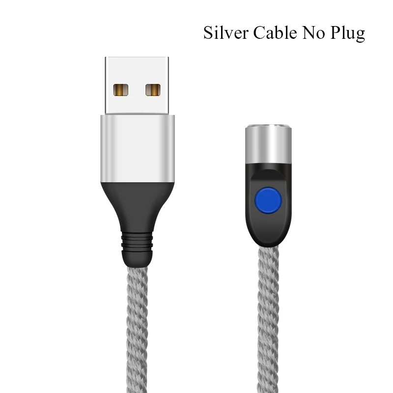 Silver Cable No Plug Круглый Магнитный кабель GREENPORT для iphone, lightning, xs, 3A, быстрая зарядка, Тип C, Micro Usb шнур для samsung S9, кабели для мобильных телефонов - Цвет: Silver Cable No Plug