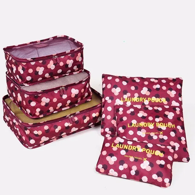 Wine red flowers 6 шт./компл. высокое качество ткань Оксфорд Дорожная Сетчатая Сумка в сумке багажный Органайзер Упаковка куб Органайзер одежда дорожные аксессуары - Цвет: Wine red flowers