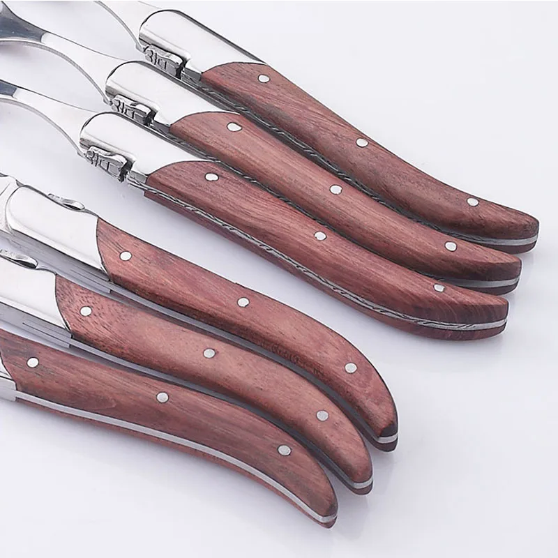 

6pcs Stainless Steel Steak Knife Fork Set w/ Rosewood Handle Steak Cutlery Wood Handle Dinner Forks and Knives Dinnerware 8.7''