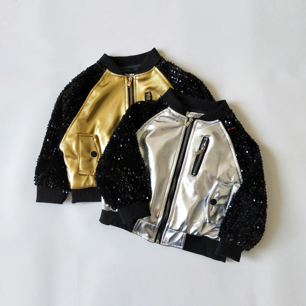 BB002 эксклюзивная куртка с блестками цвета металлик для девочек 3-7 лет; Цвет серебристый, золотистый
