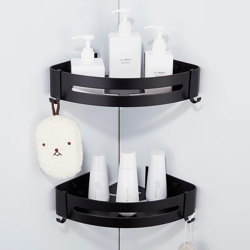 Black 2 PC Полка для ванной комнаты, полка для душа, держатель для шампуня, угловая полка для ванной, настенная черная алюминиевая кухонная Подставка для хранения - Цвет: Black 2 PC