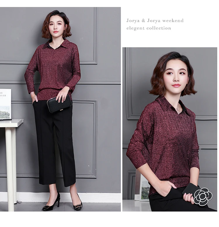 Blusas Mujer De Moda, корейский стиль, блестящий люрекс, Женские топы и блузки размера плюс, длинный рукав, блуза с блестками, уличная одежда, рубашки