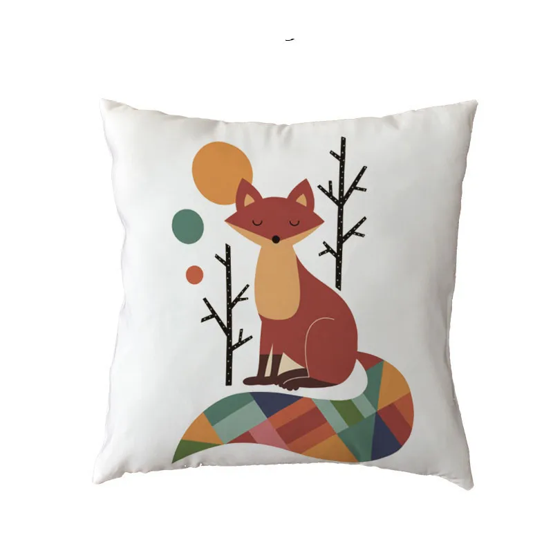 Colorful Fox Pattern Cushion Cover Polyester Peach Skin Cute Animal Personality Rhino Alphabet Cartoon Style Pillow Decoration | Дом и сад