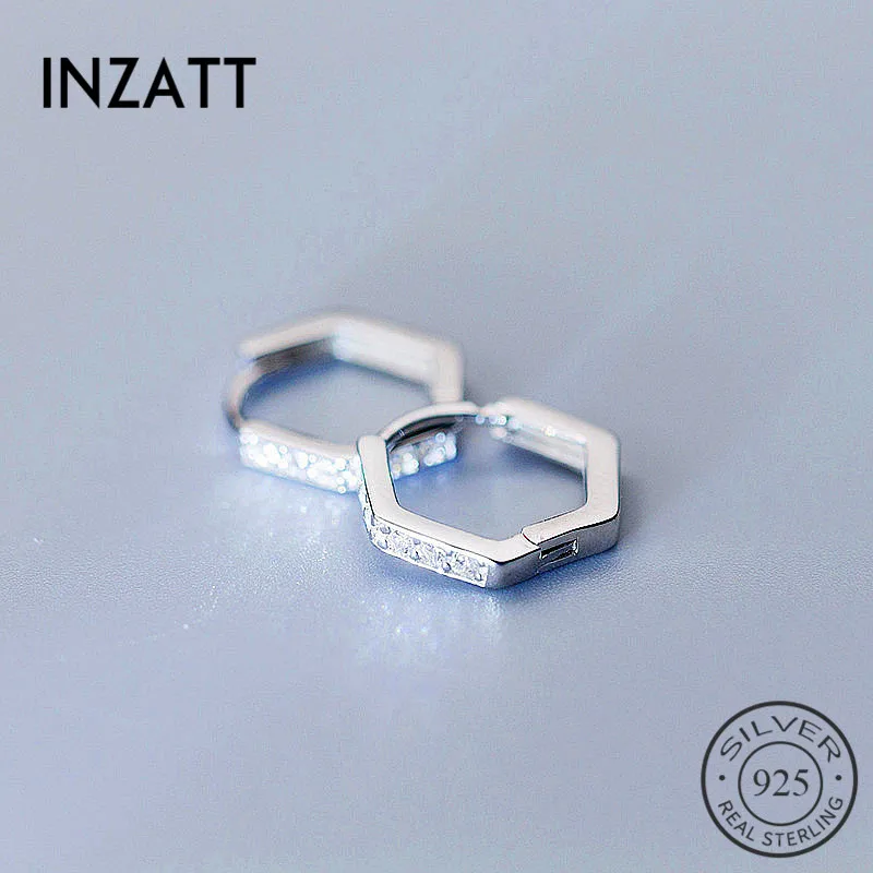 Минималистичные серьги-кольца INZATT с геометрическим цирконием и шестигранным