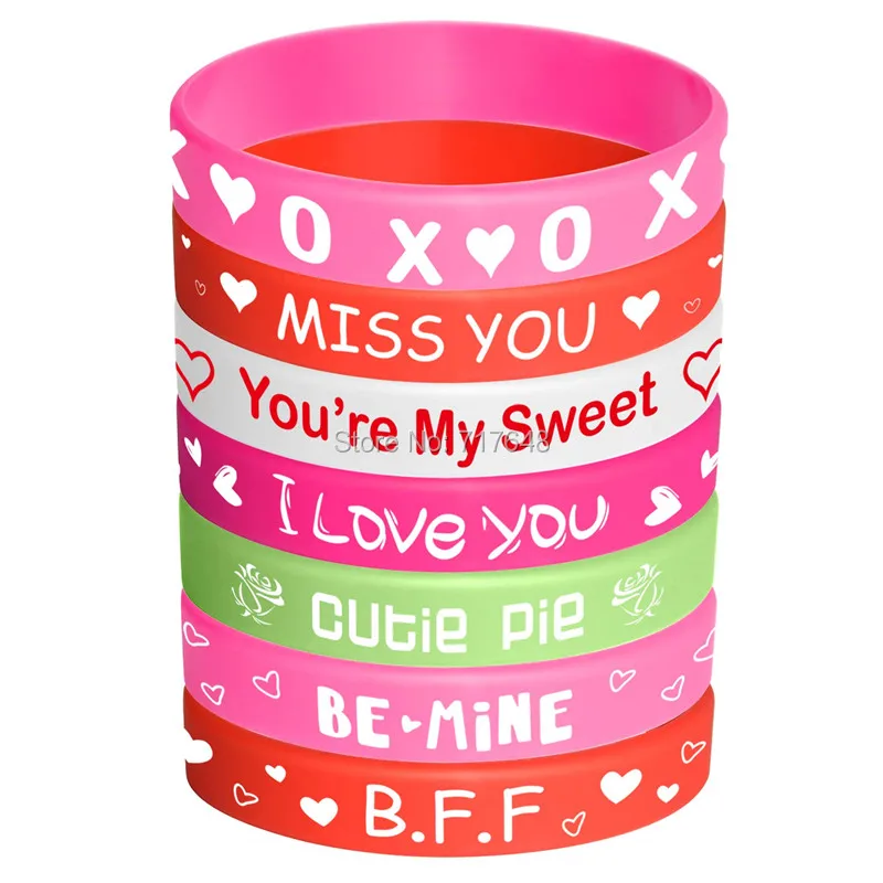 100pcs XOXOXO BFF CUTIE PIE You're My Sweet I Love You LOVE and heart wristband silicone bracelets free shipping by epacket A |