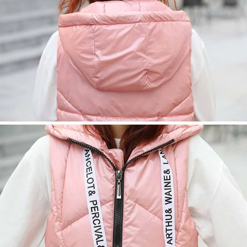 Жилет женский зимний хлопковый короткий с капюшоном без рукавов|Жилеты и