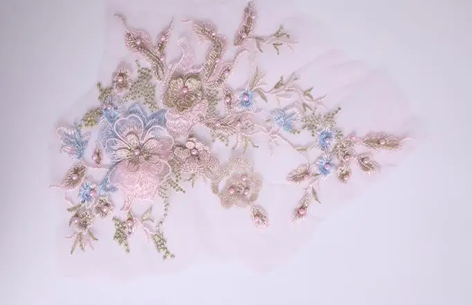 Pink blue 1 шт., фиолетовое, розовое, голубое вышитое бисером 3D свадебное платье, Цветочная кружевная нашивка, одежда для выступлений, кружевные аксессуары для рукоделия, аппликация - Цвет: Pink blue
