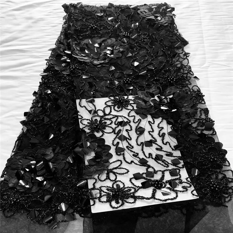 

Cassiel High Quality African Lace Fabric 3D Flowers With Beaded Sequins Tulle Lace Fabric New Design Nigerian Tulle Lace Fabric