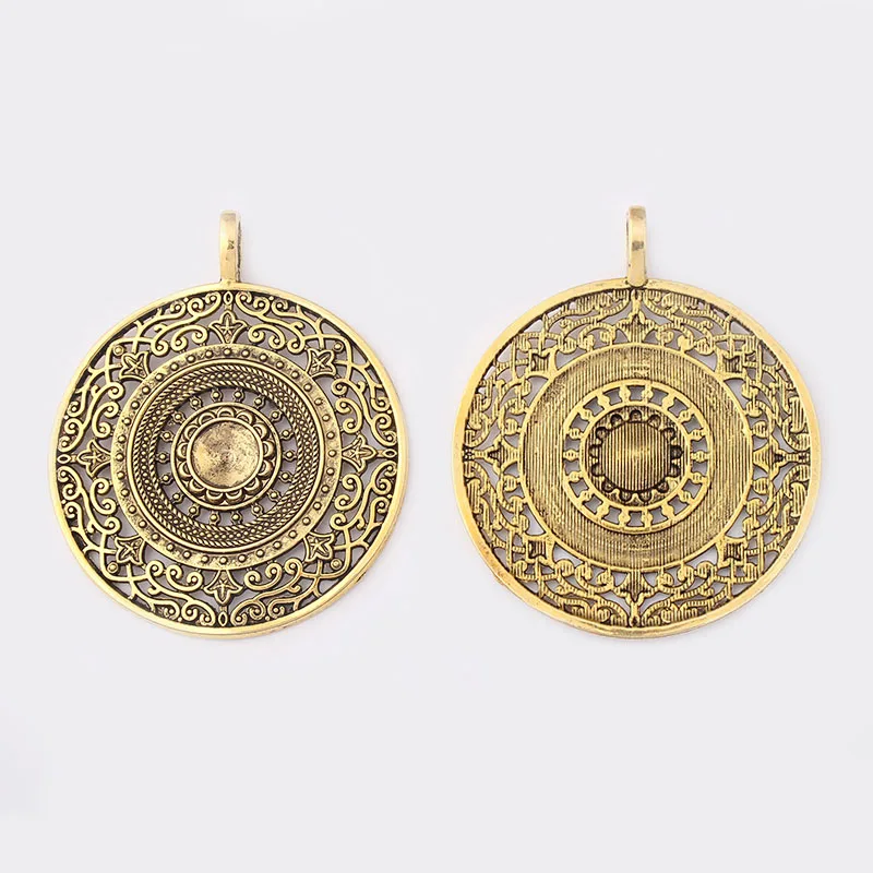 2 шт. старинное серебро/бронза/золото Boho в богемном стиле с открытым Вихрь цветов подвеска амулет для Цепочки и ожерелья ювелирных изделий, украшения своими руками, 56x68 мм - Окраска металла: antique gold