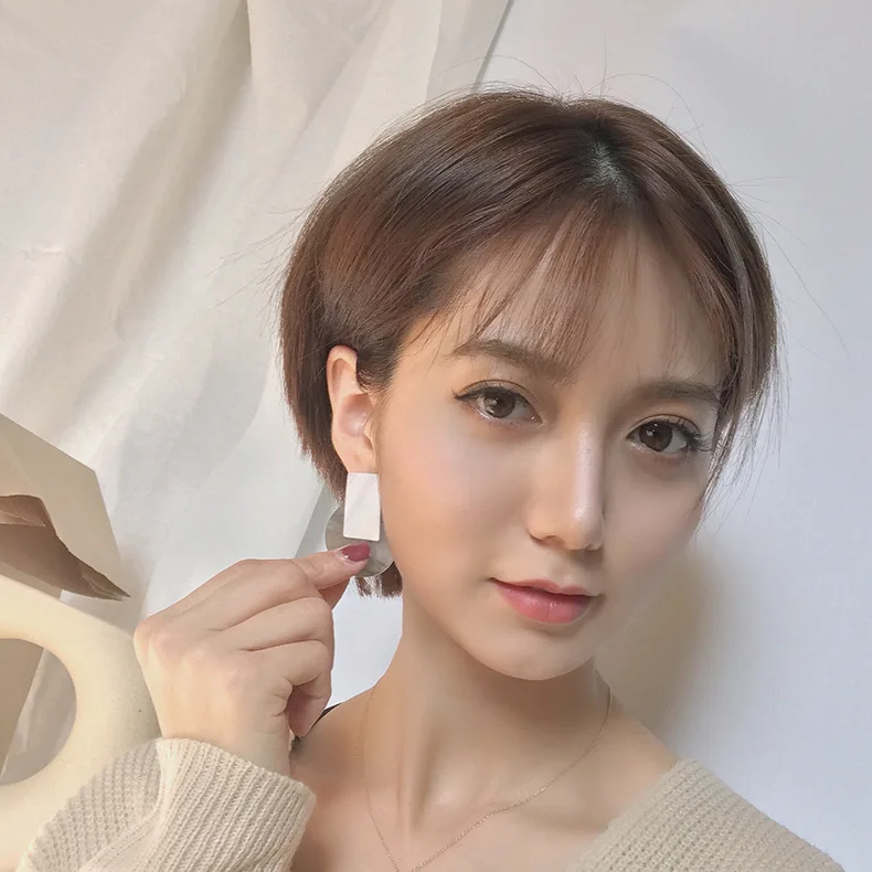 2018 Simple Acrylic White Shells Ink Marbling Pattern Round Geometric Stud Earrings for Women Girl Handmade Charm Jewelry Gift | Украшения