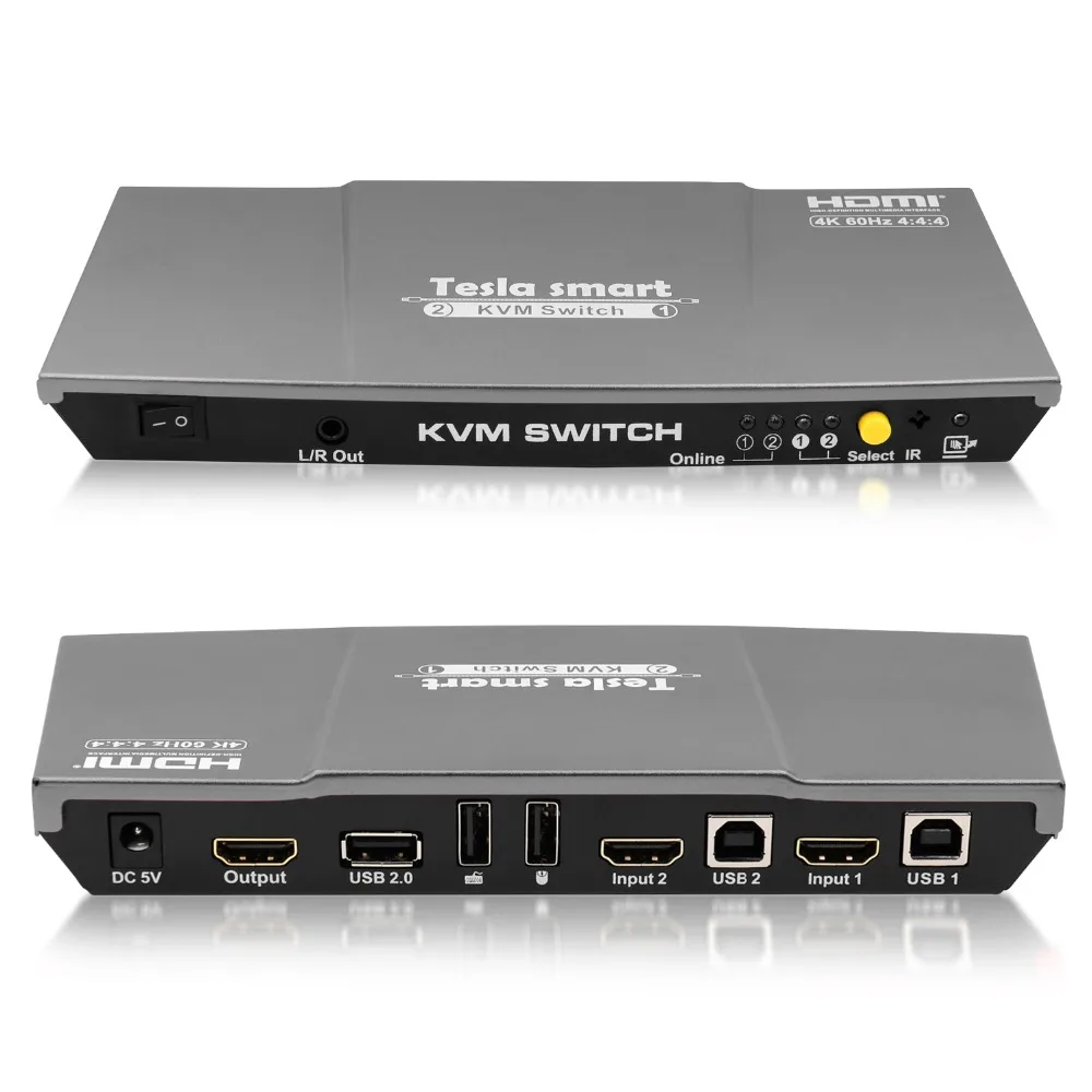 2x1 KVM переключатель 4K60Hz HDMI KVM переключатель 2 порта Tesla smart HDMI переключатель поддержка 3840*2160/4K* 2K и USB 2,0 портов клавиатура и мышь