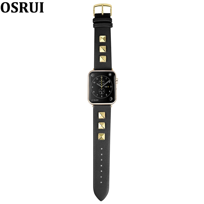Кожаный ремешок для apple watch, 4 ремешка, 44 мм, 40 мм, correa iwatch, 38 мм, 42 мм, серия 4, 3, 2, браслет с заклепками, аксессуары для apple watch