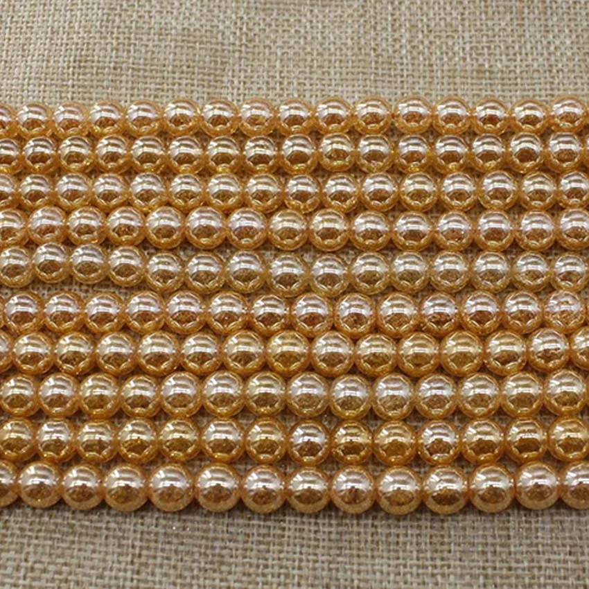 Круглые бусины цвета шампанского с гальваническим покрытием из натурального