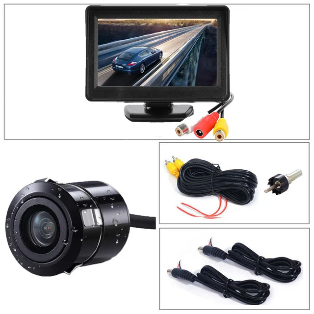 monitor with 1800 2 in1 TFT 4,3 дюймов авто жидкокристаллический дисплей на тонкопленочных транзисторах на подголовник для парковочной системы+ светодиодный Ночное ВИДЕНИЕ CCD резервная камера заднего вида Камера с автомобильные мониторы - Цвет: monitor with 1800