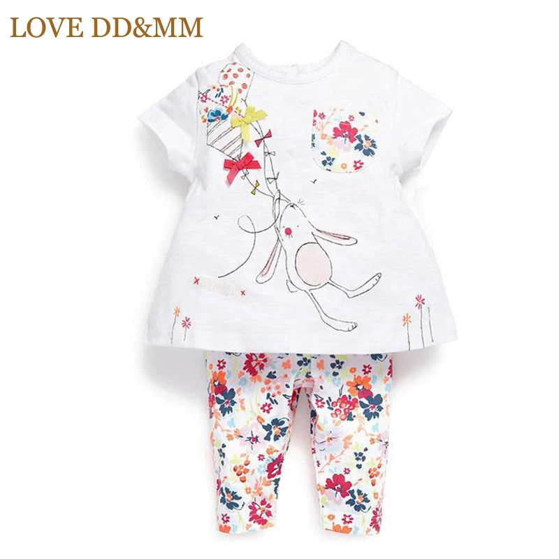 LOVE DD& MM/комплекты для маленьких девочек коллекция года, повседневные футболки с короткими рукавами и цветочным принтом+ штаны, костюмы Infait, одежда для малышей - Цвет: Многоцветный