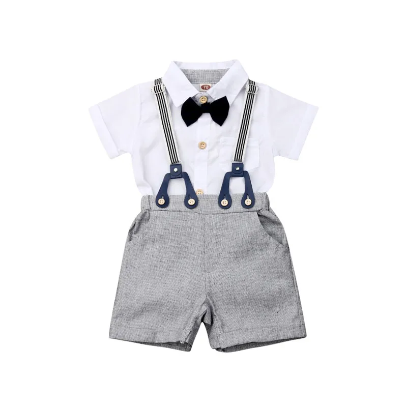 

pudcoco Newborn baby boys Cotton 2PCS Outfits fashion Infant Gentleman Clothes Romper Shirt + Bib Shorts Formal Summer Set 0-24M